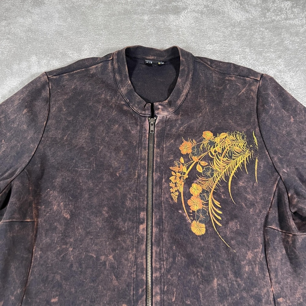 Citron 3.33 Jacket Womens 0X Floral Rabbit Zip Up Boho Asian Print Cotton Blend